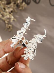 水钻花朵装饰发爪，优雅食人鱼爪夹，发夹，发卡，发夹，发抓夹，发爪夹，学校用品，大学，仿珍珠发饰，秋冬度假装扮，女士 - 銀色 - 查看 4