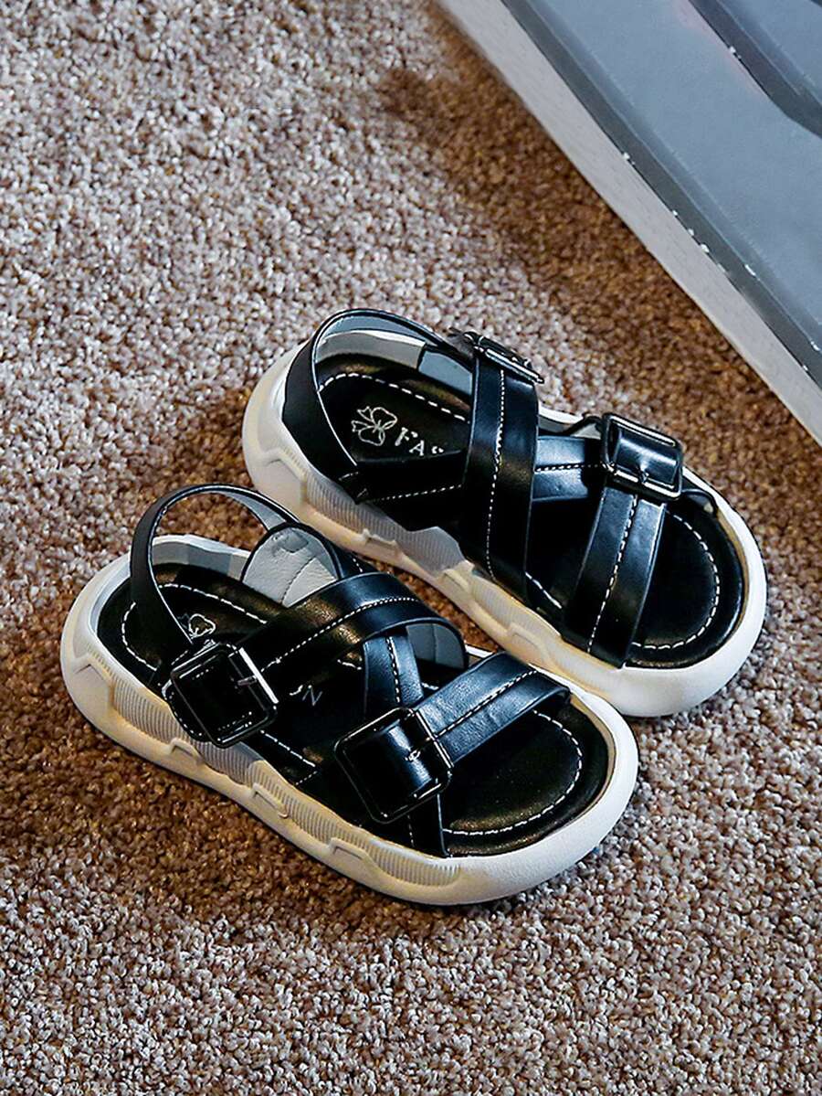 Niños Sandalias planas con diseño de hebilla - Negro - Ver 1