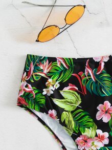 Bottom de bikini con estampado tropical de talle alto - Multicolor - Ver 4
