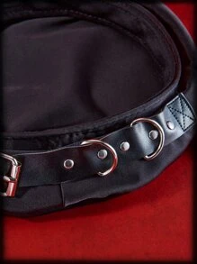 ROMWE Grunge Punk Buckle Decor Beret - Black - View 4