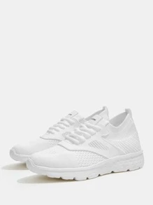 Cuccoo Striped Knit Detail Breathable Running Shoes - White - View 6