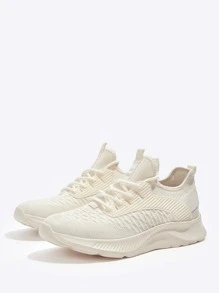 Cuccoo Knit Detail Lace-up Front Breathable Running Shoes - Beige - View 6