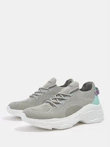 Cuccoo Knit Detail Lace-up Front Breathable Running Shoes - Grey - View 6