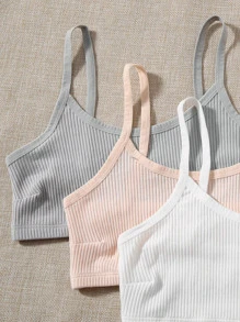 Conjunto de lencería sólida de 3 piezas con sostén acanalado y panty - Multicolor - Ver 4