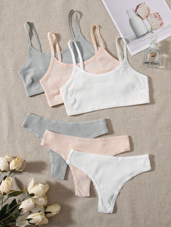 مجموعة لانجري صدرية و بنطلون داخلي متماسك بثلاث قطع