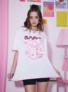 ROMWE Kawaii 熊字母圖案頂針T恤 - 白色 - 查看 2