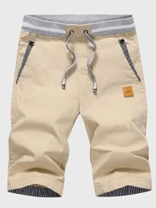 Manfinity Homme Hombres Shorts con cordón con parche - Caqui - Ver 1