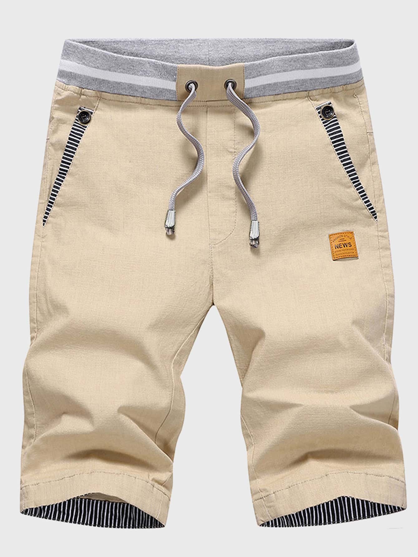 Manfinity Homme Hombres Shorts con cordón con parche - Caqui - Ver 1
