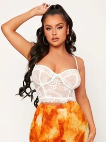 SHEIN SXY Top de tirantes con cremallera trasera transparente con encaje - Blanco - Ver 4