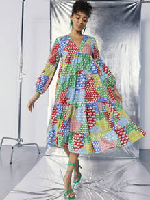 Priscila Iaria Vestido Bajo con volante retazo Bohemio - Multicolor - Ver 3