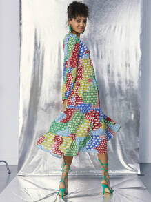 Priscila Iaria Vestido Bajo con volante retazo Bohemio - Multicolor - Ver 4