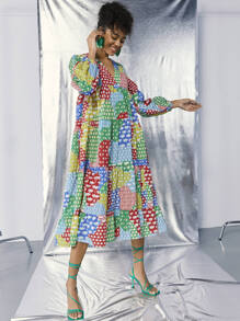 Priscila Iaria Vestido Bajo con volante retazo Bohemio - Multicolor - Ver 5