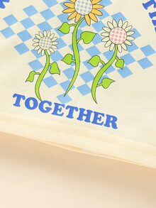 Girls Floral And Slogan Graphic Tank Top & Checker Print Shorts - Multicolor - View 4