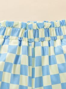 Girls Floral And Slogan Graphic Tank Top & Checker Print Shorts - Multicolor - View 6