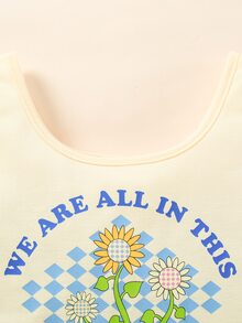 Girls Floral And Slogan Graphic Tank Top & Checker Print Shorts - Multicolor - View 7
