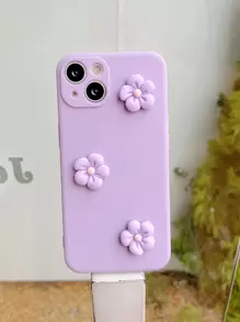 防震时尚手机壳 紫色3D花朵元素 新款彩色五瓣花 兼容 17/17 Air/17 Pro/17 Pro Max/16/16 Pro/16 Plus/16 Pro Max 柔软保护壳 生日春季礼物 - 紫色 - 查看 3