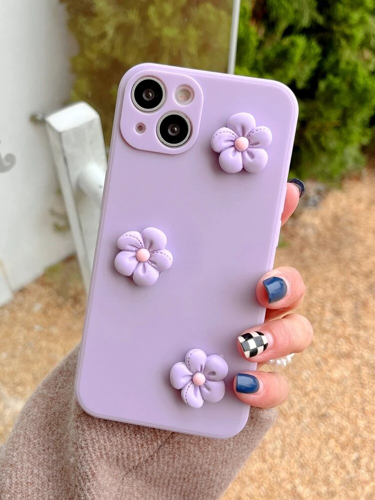 Shockproof Fashion Phone Cases Purple 3D Flower Elements New Colorful 5-Petal Flower Compatible With IPhone 17/17 Air/17 Pro/17 Pro Max/16/16 Pro/16 Plus/16 Pro Max Soft Protective Phone Case Birthday Spring Gift