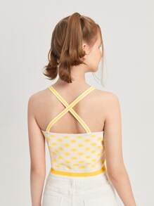 SHEIN Chicas adolescentes Top de punto con patrón floral cruzado - Amarillo - Ver 2