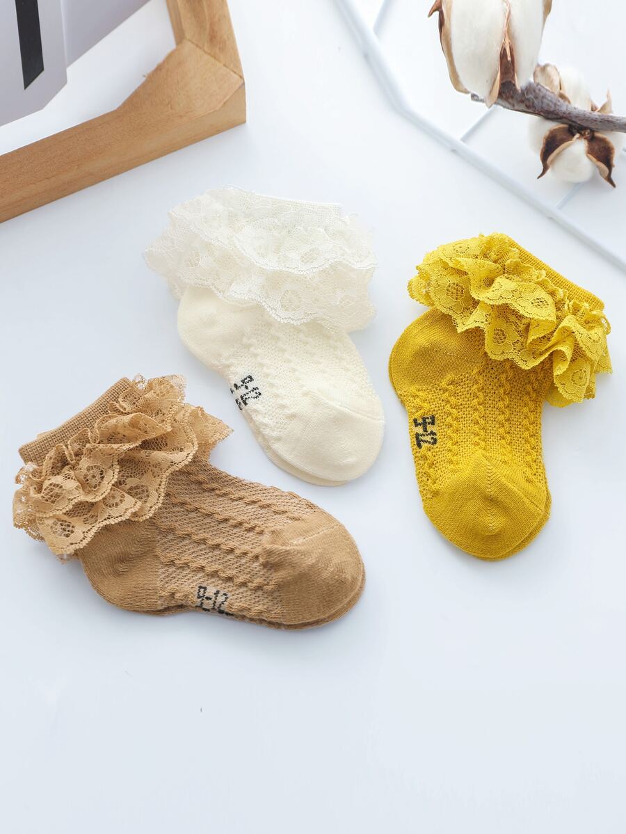 3雙小女童蕾絲邊襪子 - 彩色 - 查看 1