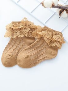 3雙小女童蕾絲邊襪子 - 彩色 - 查看 4