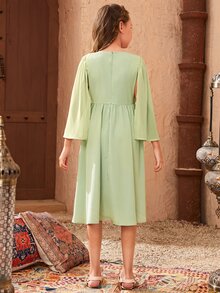 SHEIN Đầm Gái Đề can Nghề thêu Hoa Ăn mặc đẹp - Màu xanh Bạc hà - Xem 4