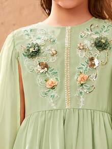 SHEIN Đầm Gái Đề can Nghề thêu Hoa Ăn mặc đẹp - Màu xanh Bạc hà - Xem 2