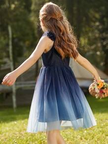 Đầm Gái Tương phản Mesh Ombre Hấp dẫn - Màu xanh hải quân - Xem 2