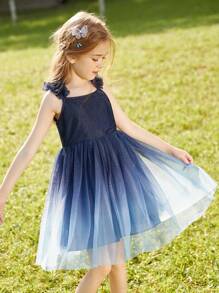 Đầm Gái Tương phản Mesh Ombre Hấp dẫn - Màu xanh hải quân - Xem 3