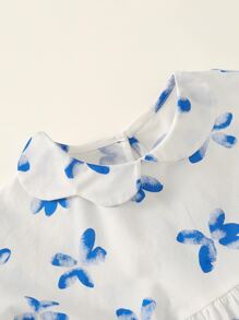 小女童不對稱翻領印花娃娃裙 - 白色 - 查看 8