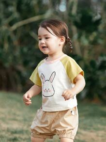 Niñitas Camiseta con estampado de dibujos animados en contraste de manga raglán - Blanco - Ver 4