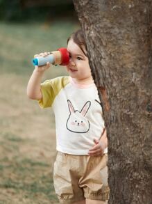 Niñitas Camiseta con estampado de dibujos animados en contraste de manga raglán - Blanco - Ver 5