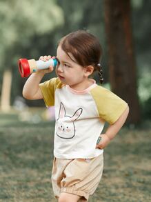 Niñitas Camiseta con estampado de dibujos animados en contraste de manga raglán - Blanco - Ver 6