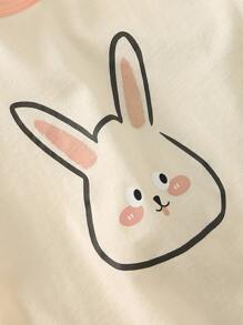 Niñitas Camiseta con estampado de dibujos animados en contraste de manga raglán - Blanco - Ver 7