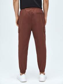 Manfinity 男士素色翻蓋口袋工裝褲 - 咖啡棕 - 查看 2