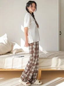 DAZY 熊和標語印花T恤和格紋長褲家居服套裝 - 彩色 - 查看 6