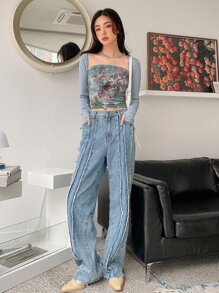 DAZY 天使和樹印花短式無肩帶上衣 - 彩色 - 查看 4