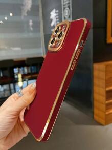 1 Ốp điện thoại Tpu chống rơi mạ vàng sang trọng và sáng bóng có chức năng bảo vệ camera Tương thích với iPhone - Màu Đỏ Sâu - Xem 3