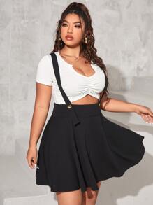 Calvaya Plus Solid Pinafore Dress Without Top - Black - View 1