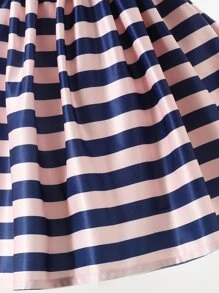 Young Girls Polka Dot & Striped Bow Front Ruffle Trim Party Dress - Multicolor - View 3