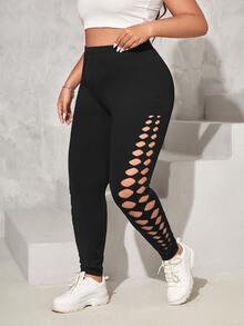Leggings con abertura lateral de talle alto - Negro - Ver 3