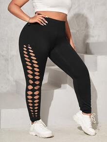 Leggings con abertura lateral de talle alto - Negro - Ver 4