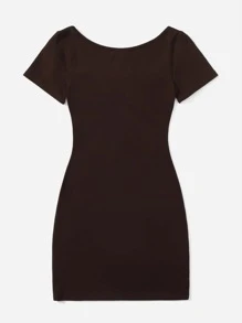 SHEIN PETITE 雞心領口前扭結連衣裙 - 巧克力棕 - 查看 2