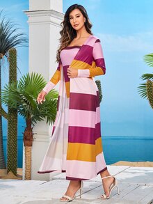 Mulvari Color Block Tube Dress & Coat - Multicolor - View 6