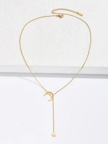 日韓風甜美小清新中空月亮流星流蘇時尚簡約不銹鋼女項鏈，適合日常穿著和約會