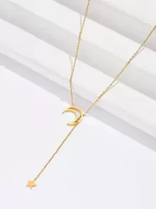 日韓風甜美小清新中空月亮流星流蘇時尚簡約不銹鋼女項鏈，適合日常穿著和約會