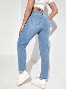 High Waist Ripped Frayed Mom Jeans