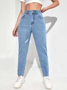 High Waist Ripped Frayed Mom Jeans