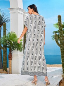Al Najma 印花雙口袋蝙蝠袖直筒連衣裙 - 彩色 - 查看 2