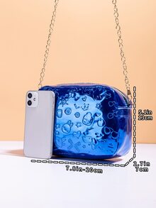 Bolso bandolera con cadena con dibujos animados y letra en relieve - Azul - Ver 2