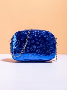 Bolso bandolera con cadena con dibujos animados y letra en relieve - Azul - Ver 1